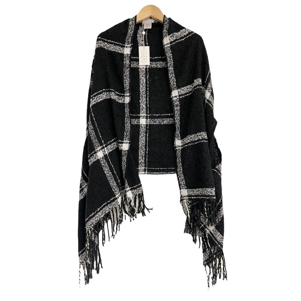 MUD PIE Wrap Scarf Plaid Black & White One Size Black & White Fall Winter